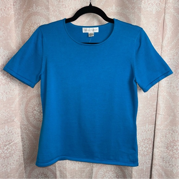 Casual Corner Sweaters - Vintage Casual Corner NWT 100% Cotton Short Sleeve Blue Knit Sweater Sz Medium